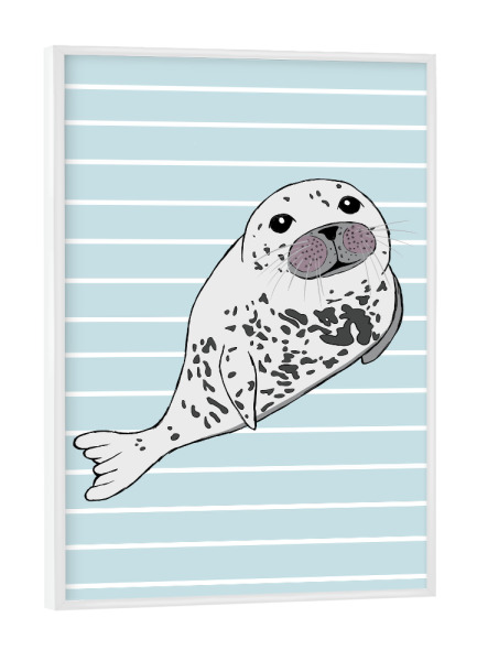 Poster mit weißem Rahmen "Kleine Robbe" artboxONE - Natur,Für Kinder,Tiere,Unterwasser
