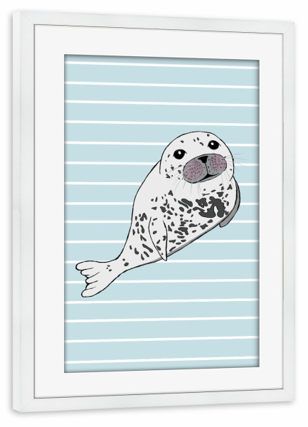 Poster mit Rahmen weiß "Kleine Robbe" artboxONE - Natur,Für Kinder,Tiere,Unterwasser