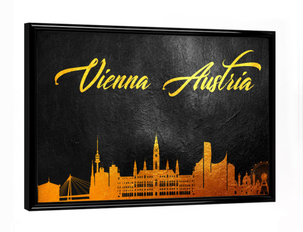 Poster mit schwarzem Rahmen "Vienna Austria Gold Skyline" artboxONE - Städte,Städte / Wien