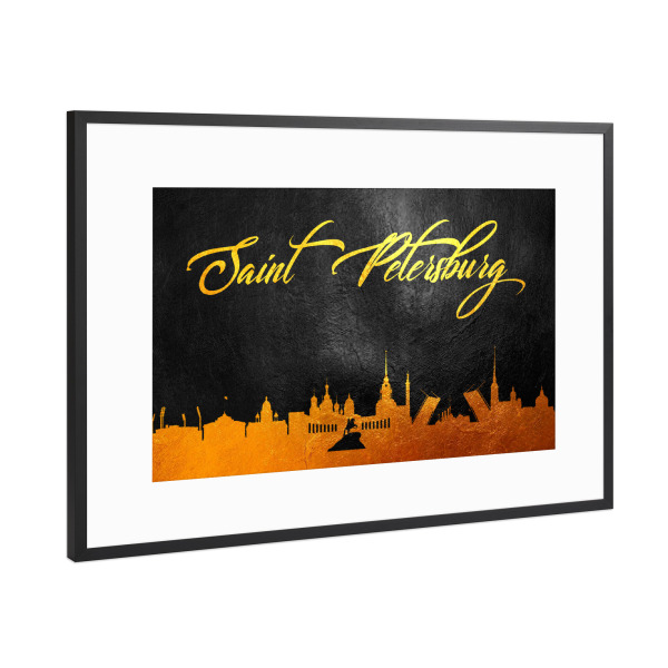 Poster mit Rahmen Schwarz (Metallic) "Saint Petersburg Russia Gold" artboxONE - Reise,Städte / Sankt Petersburg