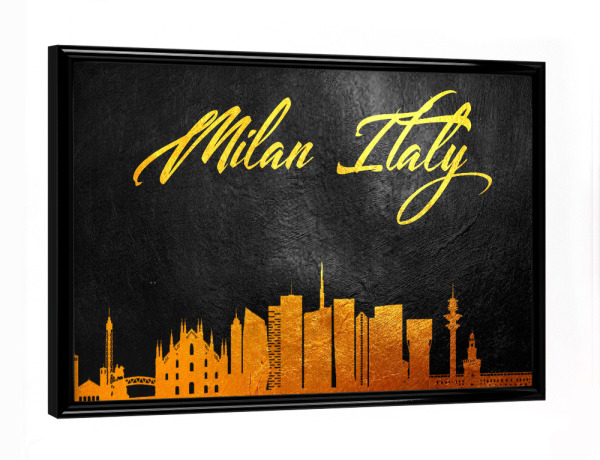 Poster mit schwarzem Rahmen "Milan Italy Gold Skyline" artboxONE - Städte,Städte / Mailand - Milan,Italy,Italien,City,Stadt,Reise,Travel