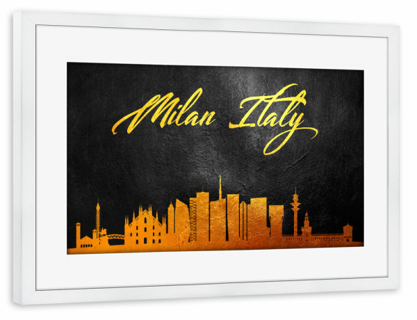 Poster mit Rahmen weiß "Milan Italy Gold Skyline" artboxONE - Städte,Städte / Mailand - Milan,Italy,Italien,City,Stadt,Reise,Travel