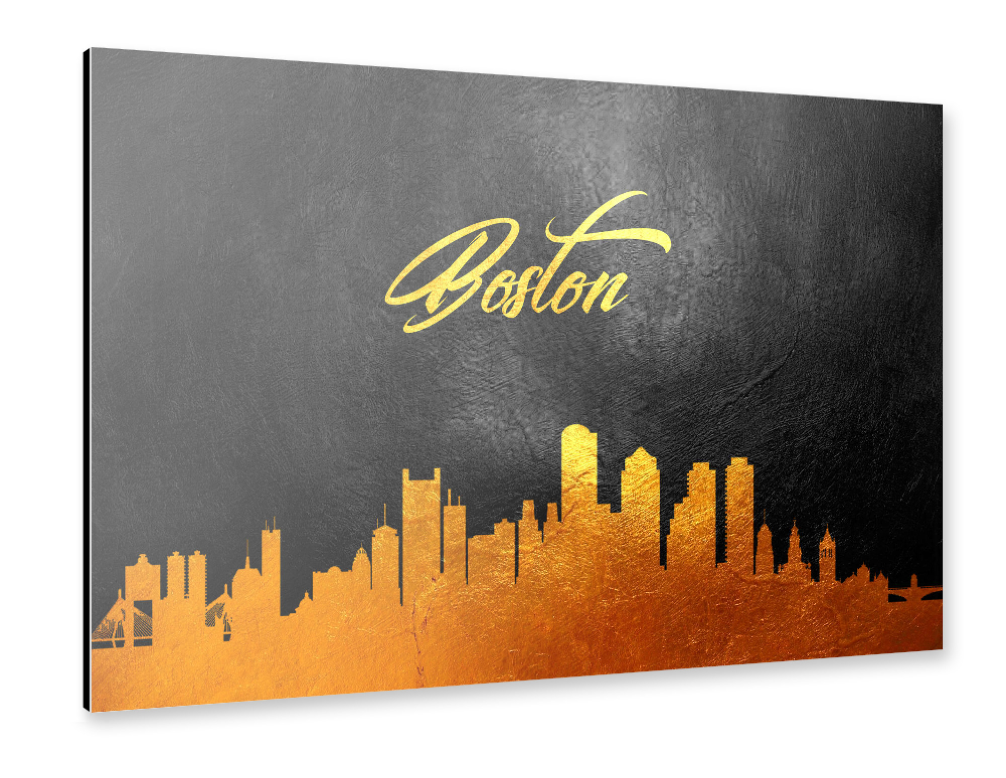 Alu-Dibond "Boston Massachusetts Gold Skyline" 75x50 cm artboxONE