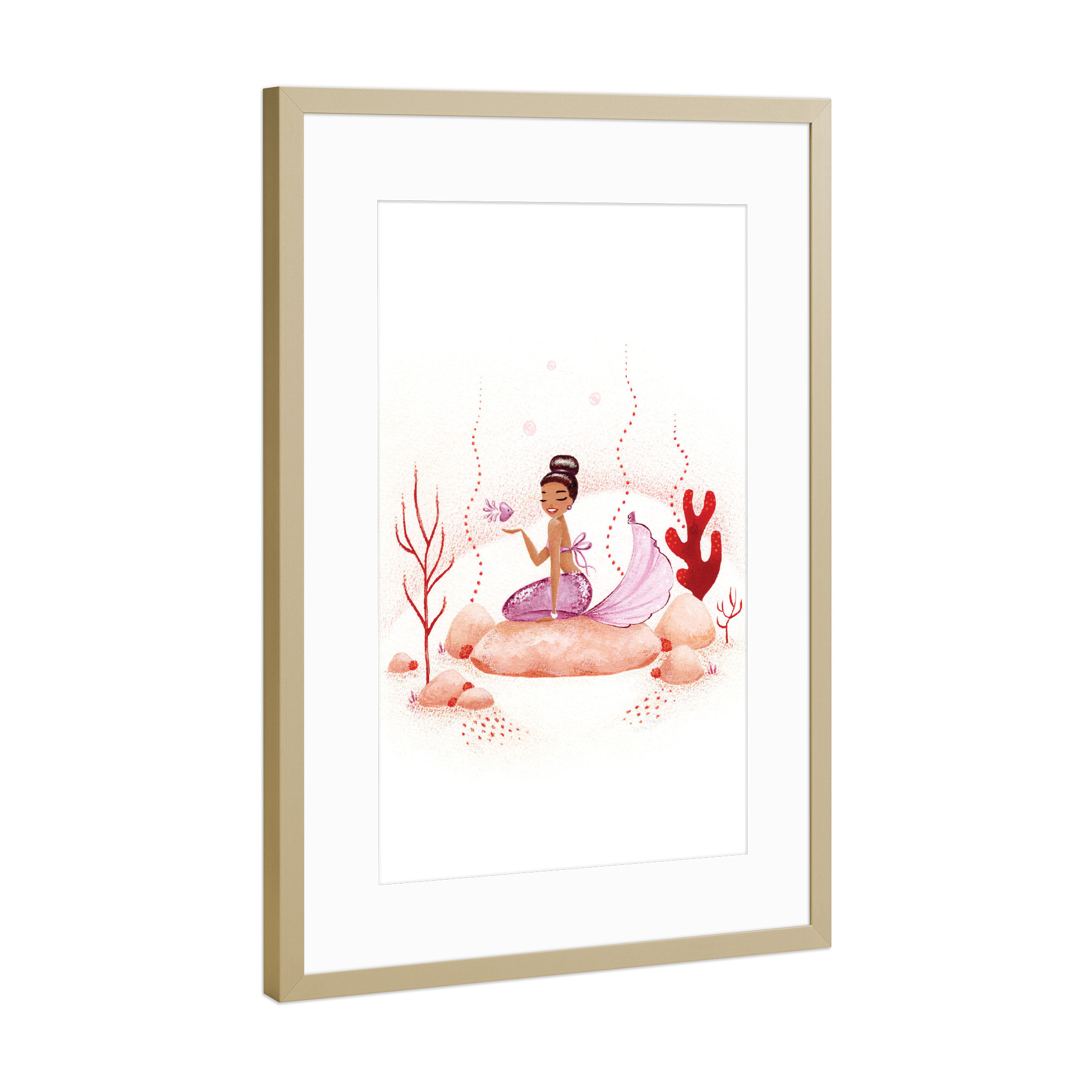 Poster mit Rahmen Gold "Fantom Fifi Art-Mermaid Coral" artboxONE - Natur,Comic,Menschen,Unterwasser,Fiktion
