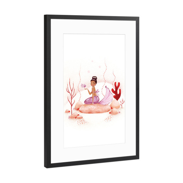 Poster mit Rahmen Schwarz (Metallic) "Fantom Fifi Art-Mermaid Coral" artboxONE - Natur,Comic,Menschen,Unterwasser,Fiktion