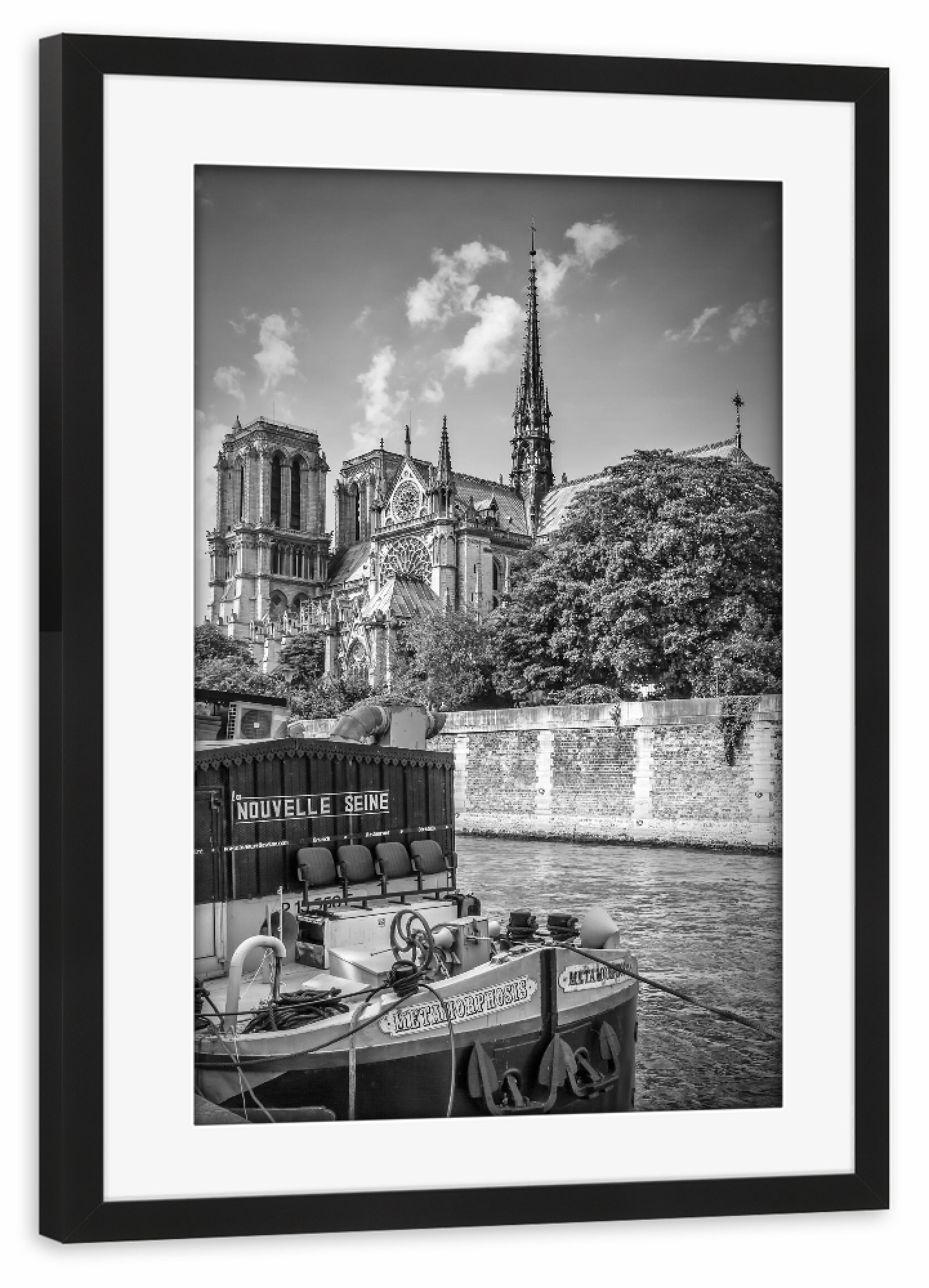 Poster mit Rahmen schwarz "Pariser Flair an der Seine" artboxONE - Schwarzweiß,Architektur,Städte / Paris