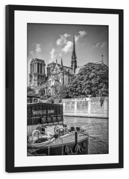 Poster mit Rahmen schwarz "Pariser Flair an der Seine" artboxONE - Schwarzweiß,Architektur,Städte / Paris