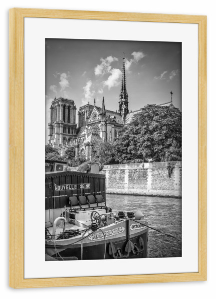 Poster mit Rahmen kiefer "Pariser Flair an der Seine" artboxONE - Schwarzweiß,Architektur,Städte / Paris