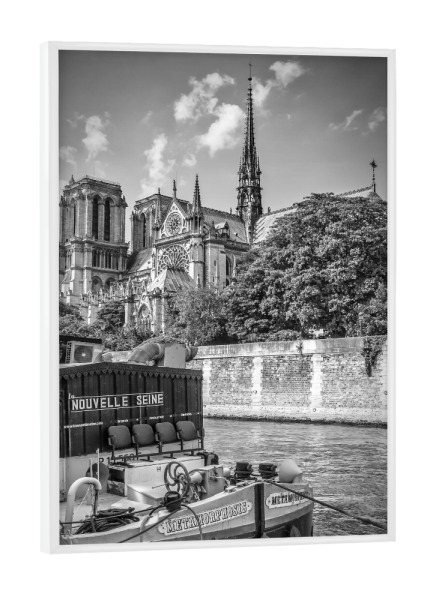 Poster mit weißem Rahmen "Pariser Flair an der Seine" artboxONE - Schwarzweiß,Architektur,Städte / Paris