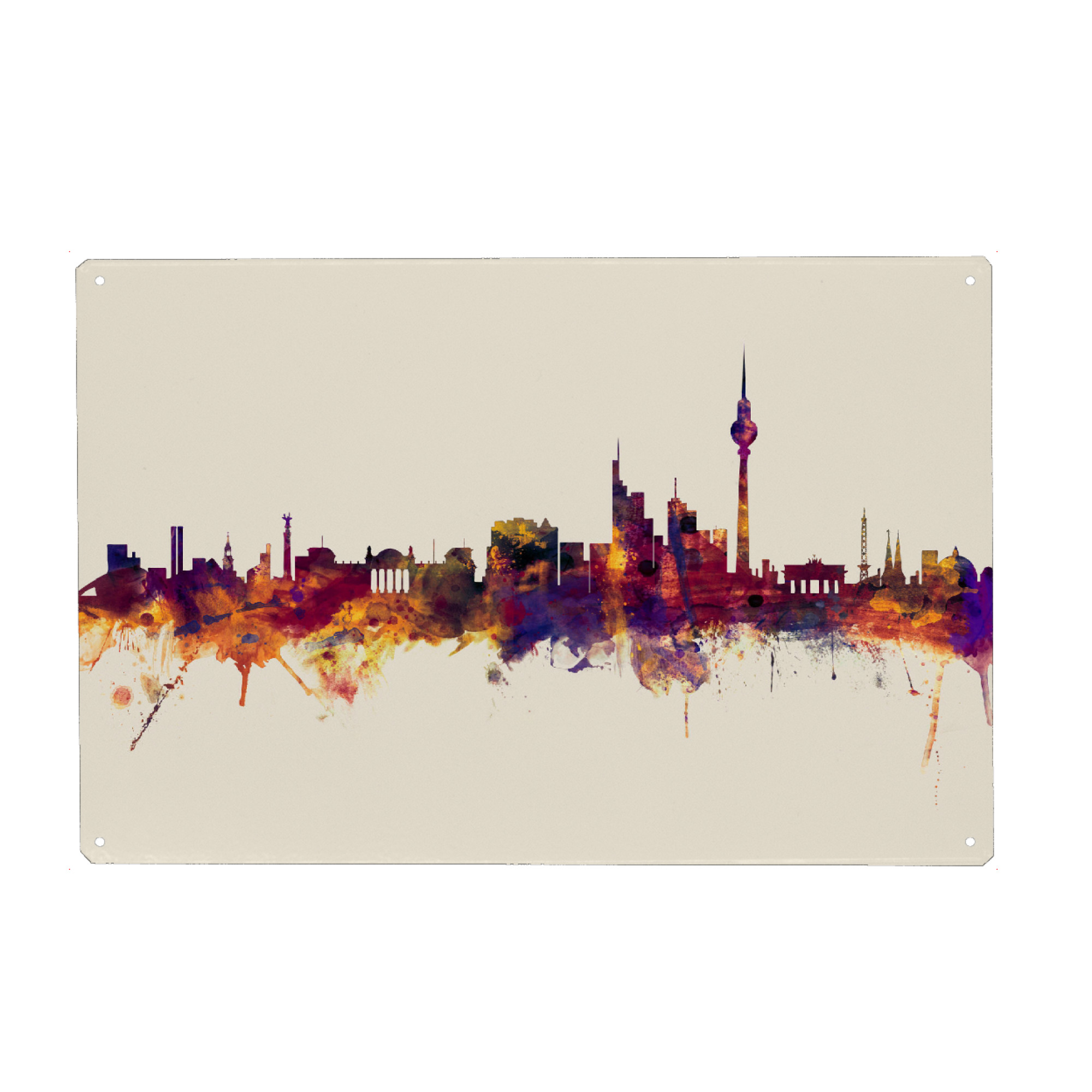 Holzbild "Berlin Germany Skyline Autumn" artboxONE - Städte - Berlin,Germany,Skyline,Cityscape,Stadtbild,Watercolor,Bunt,Colorful,Deutschland,City