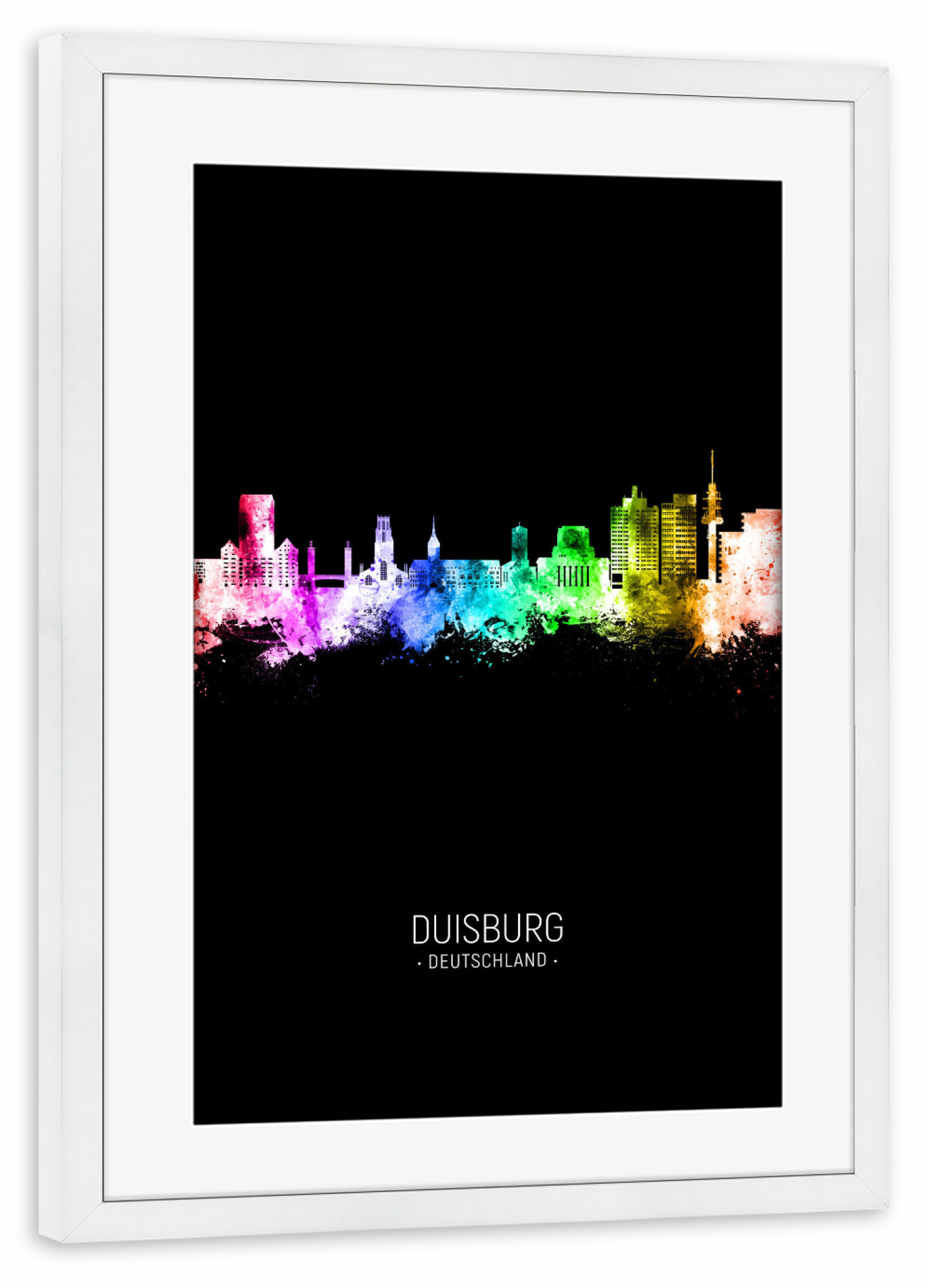 Poster mit Rahmen weiß "Duisburg Skyline Colour Black" artboxONE - Städte