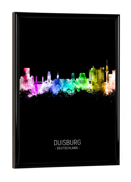 Poster mit schwarzem Rahmen "Duisburg Skyline Colour Black" artboxONE - Städte