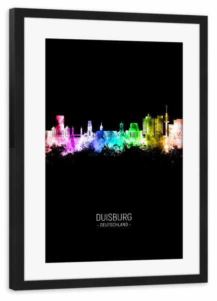 Poster mit Rahmen schwarz "Duisburg Skyline Colour Black" artboxONE - Städte