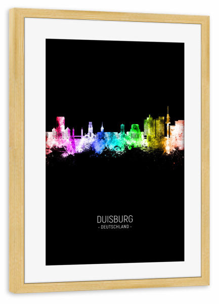Poster mit Rahmen kiefer "Duisburg Skyline Colour Black" artboxONE - Städte