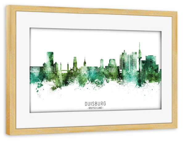 Poster mit Rahmen kiefer "Duisburg Skyline Green Name" artboxONE - Städte