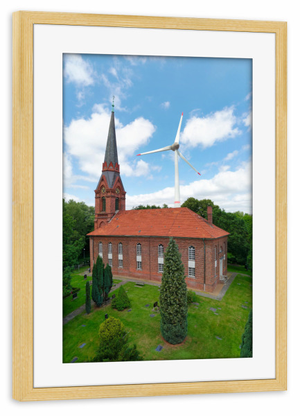 Poster mit Rahmen kiefer "HH-Altenwerder,St.Gertrud hochform" artboxONE - Städte,Städte / Hamburg,Reise,Architektur,Reise / Strand und Meer