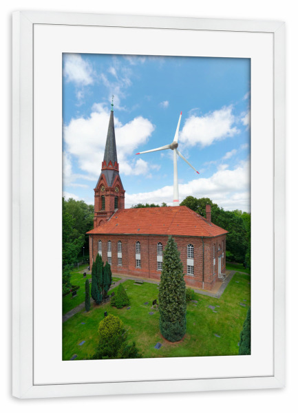 Poster mit Rahmen weiß "HH-Altenwerder,St.Gertrud hochform" artboxONE - Städte,Städte / Hamburg,Reise,Architektur,Reise / Strand und Meer