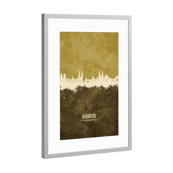 Poster mit Rahmen Silber "Nürnberg Germany Skyline Brown" artboxONE - Städte