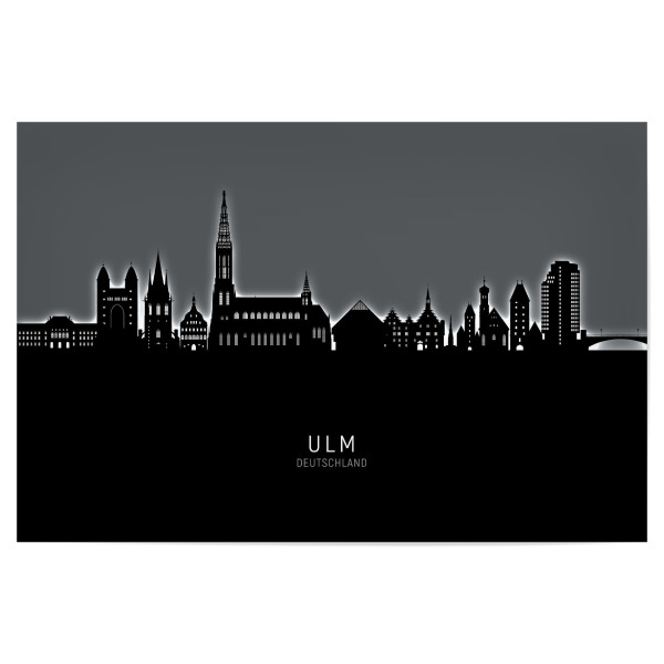 Poster "Ulm Germany Skyline Glow White" artboxONE - Städte,Schwarzweiß