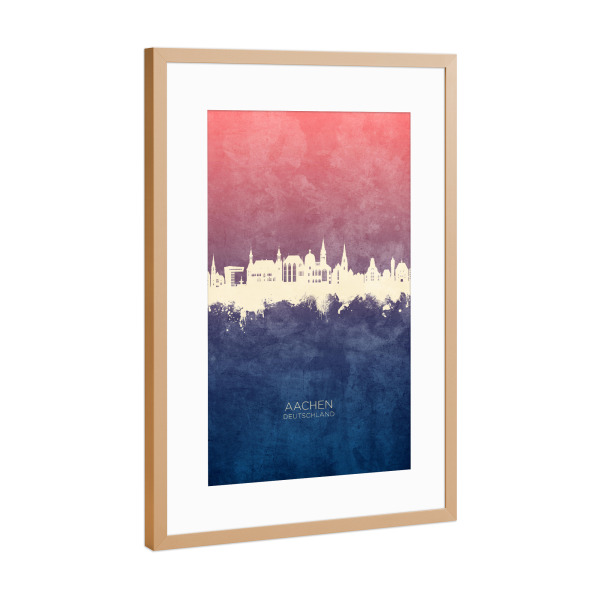 Poster mit Rahmen Kupfer "Aachen Germany Skyline BlueRose" artboxONE - Städte