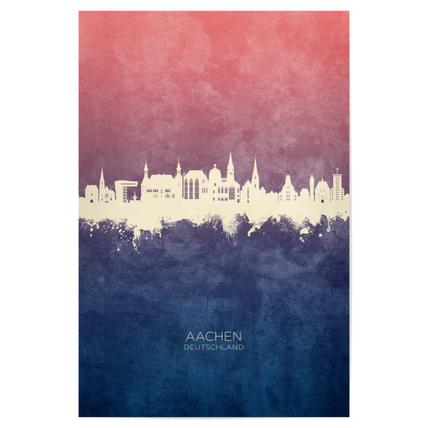 Poster "Aachen Germany Skyline BlueRose" artboxONE - Städte - Aachen,Deutschland,Skyline,Cityscape,Stadtbild,Watercolor,Painting,City,Stadt,Germany