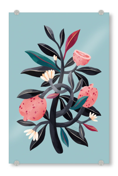 Acrylglasbild "Flaming Garden - Lemon Tree" artboxONE - Natur,Floral,Comic,Essen & Trinken / Obst & Gemüse