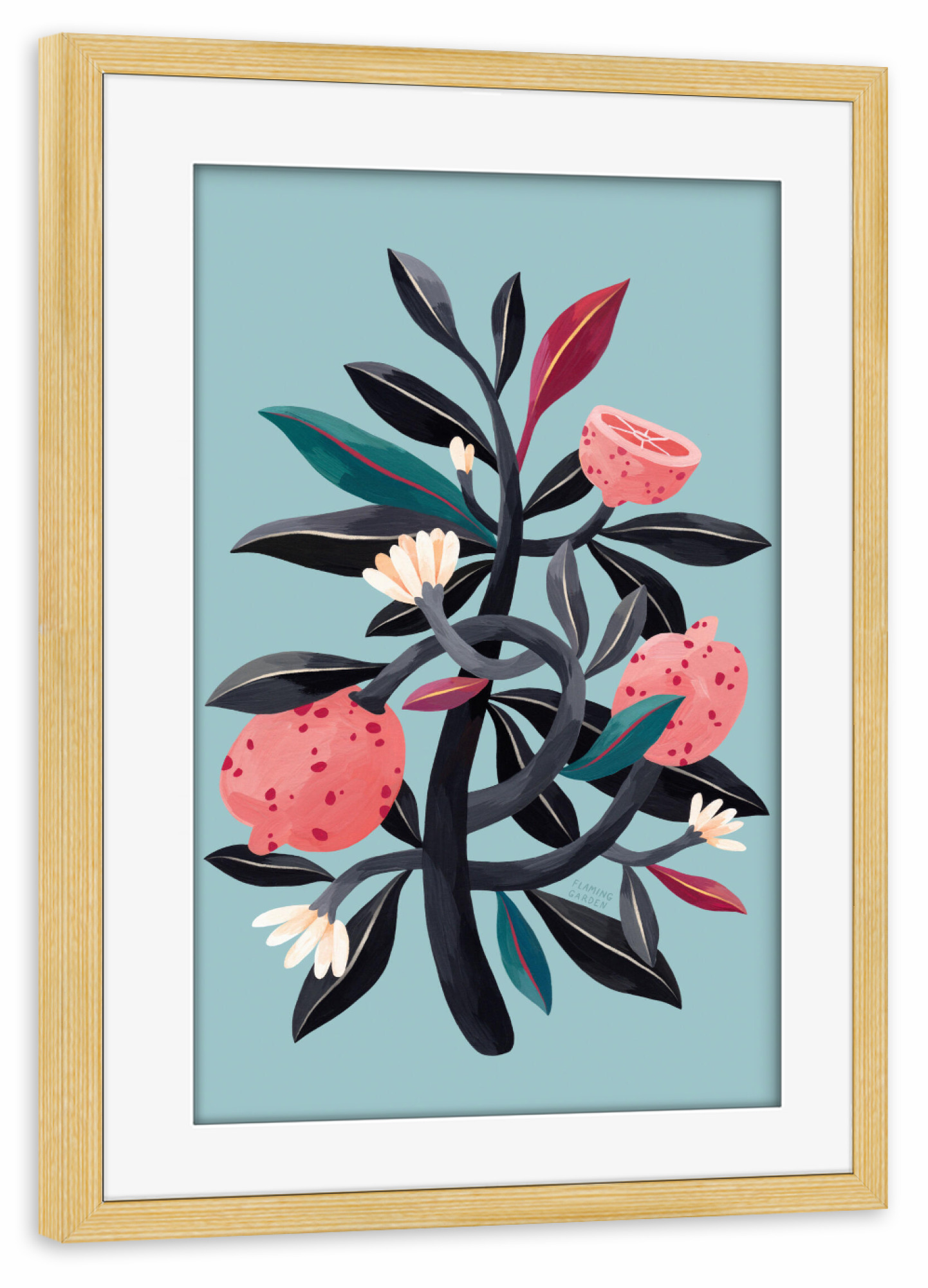 Poster mit Rahmen kiefer "Flaming Garden - Lemon Tree" artboxONE - Natur,Floral,Comic,Essen & Trinken / Obst & Gemüse