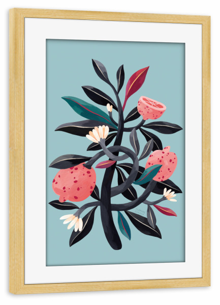 Poster mit Rahmen kiefer "Flaming Garden - Lemon Tree" artboxONE - Natur,Floral,Comic,Essen & Trinken / Obst & Gemüse