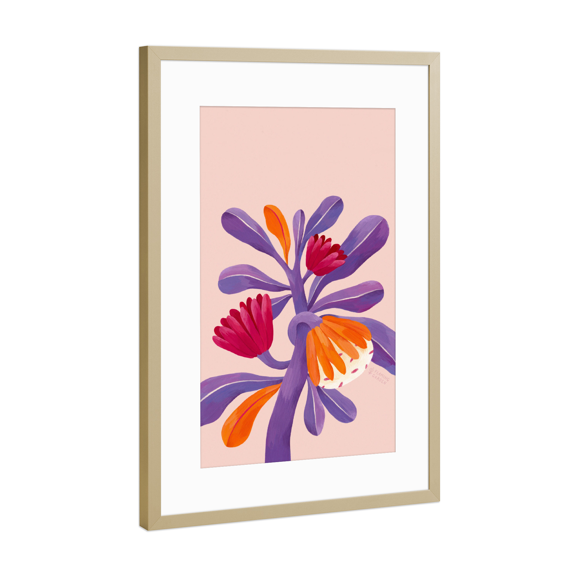 Poster mit Rahmen Gold "Flaming Garden - Fantasy Plant" artboxONE - Natur,Floral,Comic