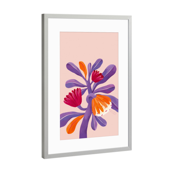 Poster mit Rahmen Silber "Flaming Garden - Fantasy Plant" artboxONE - Natur,Floral,Comic