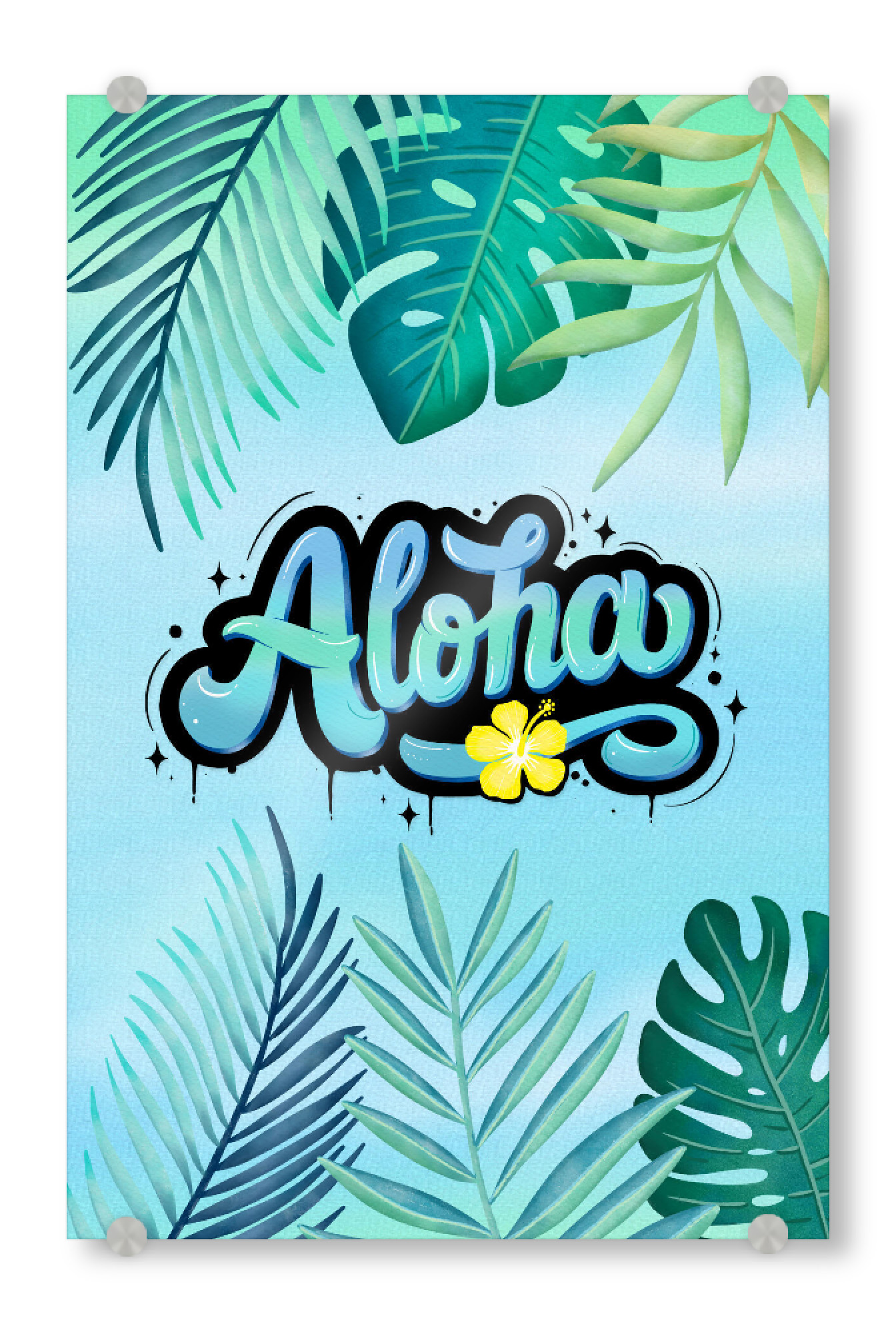 Acrylglasbild "Sommer, Sonne, Palmen, Aloha" artboxONE - Typografie,Natur,Floral