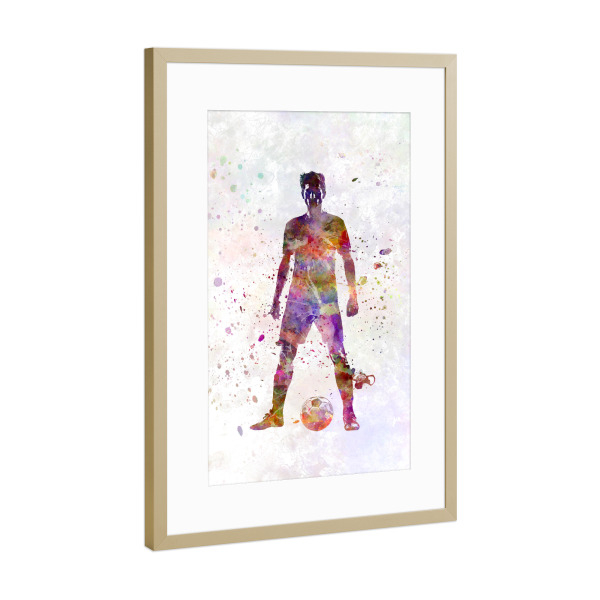 Poster mit Rahmen Gold "Soccer player in watercolor-Zd" artboxONE - Sport / Fußball