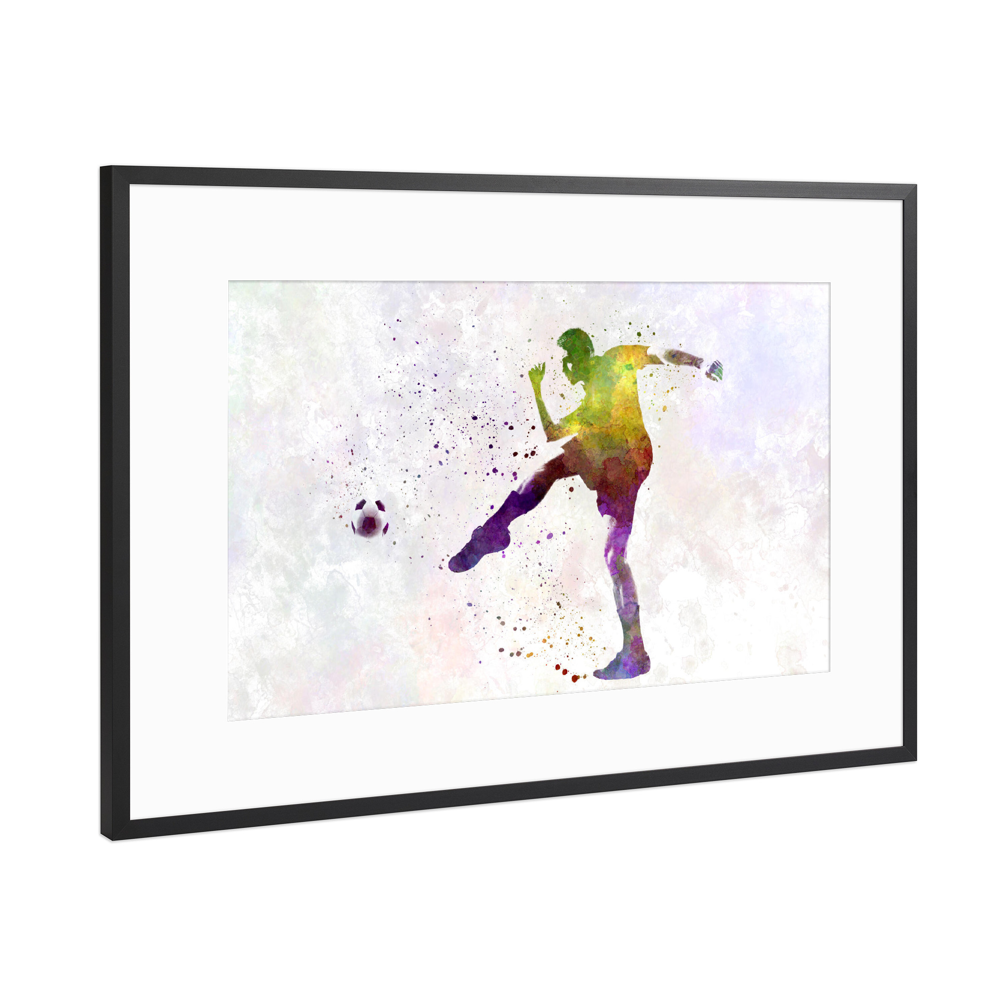 Poster mit Rahmen Schwarz (Metallic) "Soccer player in watercolor-v" artboxONE - Sport / Fußball