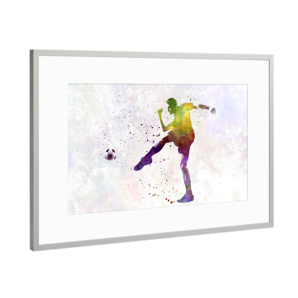 Poster mit Rahmen Silber "Soccer player in watercolor-v" artboxONE - Sport / Fußball
