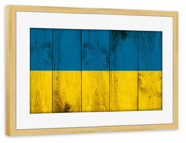 Poster mit Rahmen kiefer "Ukraine Vintage Flagge" artboxONE - Reise / Länder - Ukraine,Vintage,Fahne,Kiew,Flagge