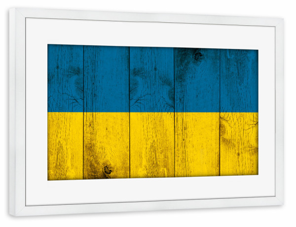 Poster mit Rahmen weiß "Ukraine Vintage Flagge" artboxONE - Reise / Länder - Ukraine,Vintage,Fahne,Kiew,Flagge