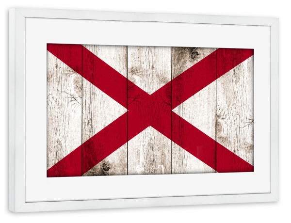 Poster mit Rahmen weiß "Alabama Vintage Flagge" artboxONE - Reise / Länder - Alabama,Vintage,Flagge,Fahne,Usa,Amerika,America,Flag