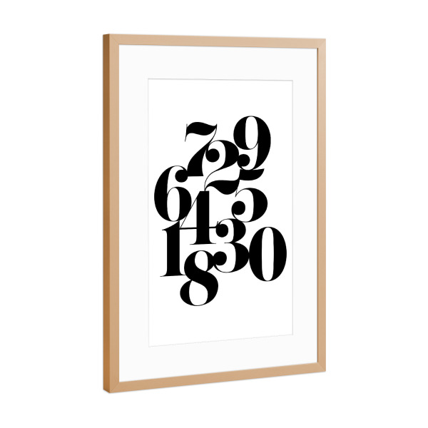 Poster mit Rahmen Kupfer "Mix Numbers" artboxONE - Typografie - Zahlen,Count,Zählen,Schwarzweiß,Blackandwhite,Minimal,Minimalistisch