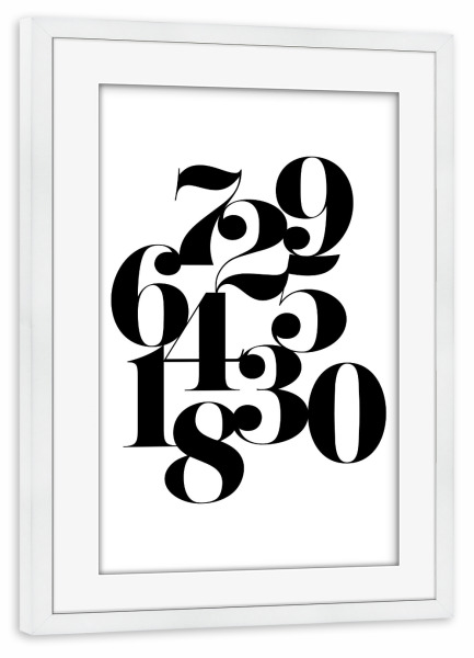 Poster mit Rahmen weiß "Mix Numbers" artboxONE - Typografie - Zahlen,Count,Zählen,Schwarzweiß,Blackandwhite,Minimal,Minimalistisch