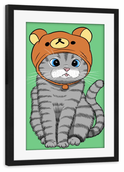 Poster mit Rahmen schwarz "Kitten with teddy hat" artboxONE - Für Kinder,Tiere