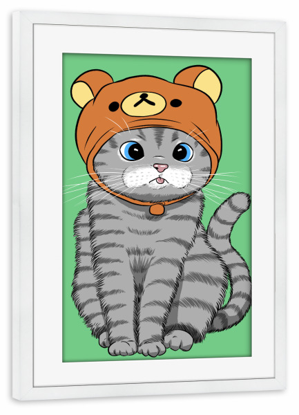 Poster mit Rahmen weiß "Kitten with teddy hat" artboxONE - Für Kinder,Tiere