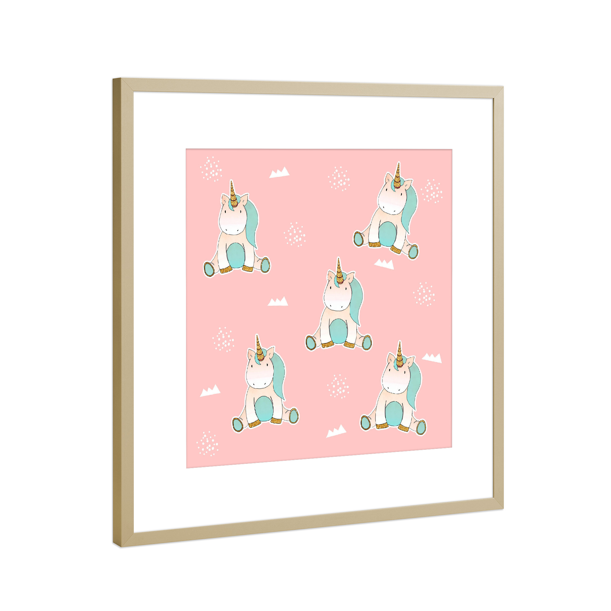 Poster mit Rahmen Gold "Einhorn Muster" artboxONE - Für Kinder,Tiere