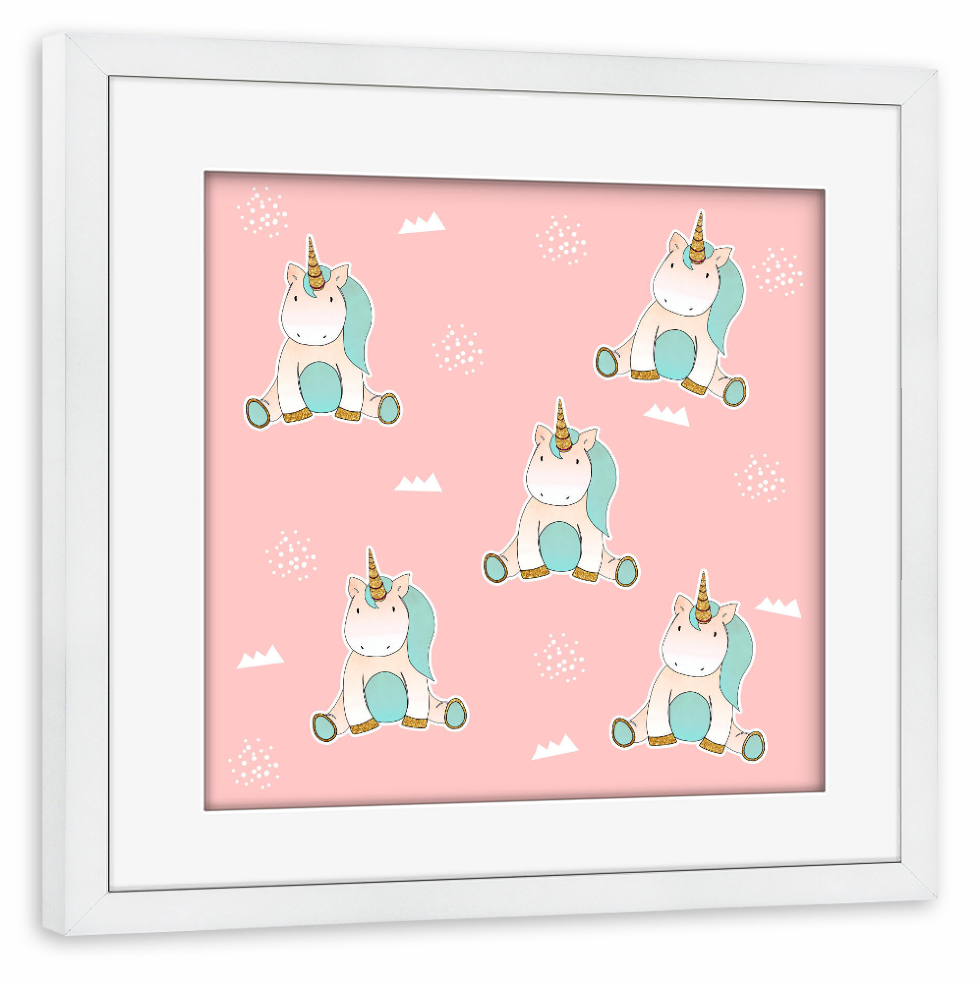Poster mit Rahmen weiß "Einhorn Muster" artboxONE - Für Kinder,Tiere