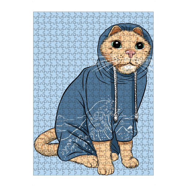 Puzzle Ravensburger "Cat with tracksuit" artboxONE - Tiere,Lustig - Modern cat,Japanese style,Feline,Pet,Domestic animal,Katze,Cool,Cat,Lustig,Funny