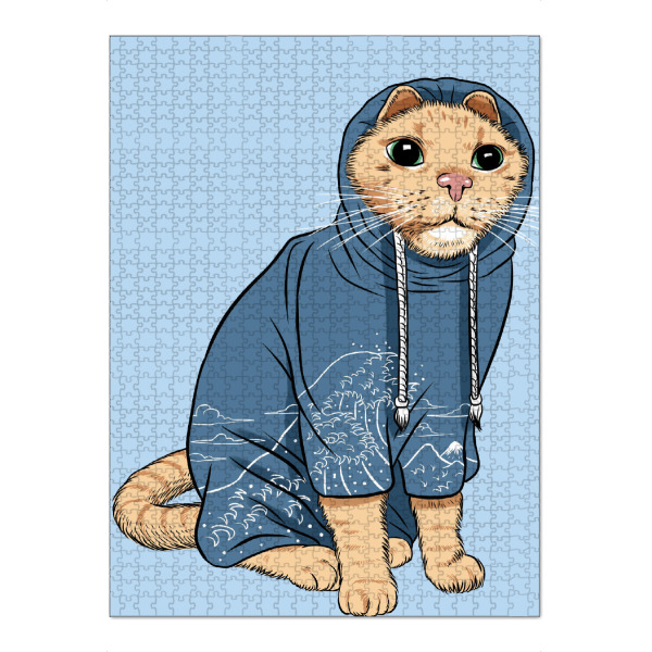 Puzzle Ravensburger "Cat with tracksuit" artboxONE - Tiere,Lustig - Modern cat,Japanese style,Feline,Pet,Domestic animal,Katze,Cool,Cat,Lustig,Funny