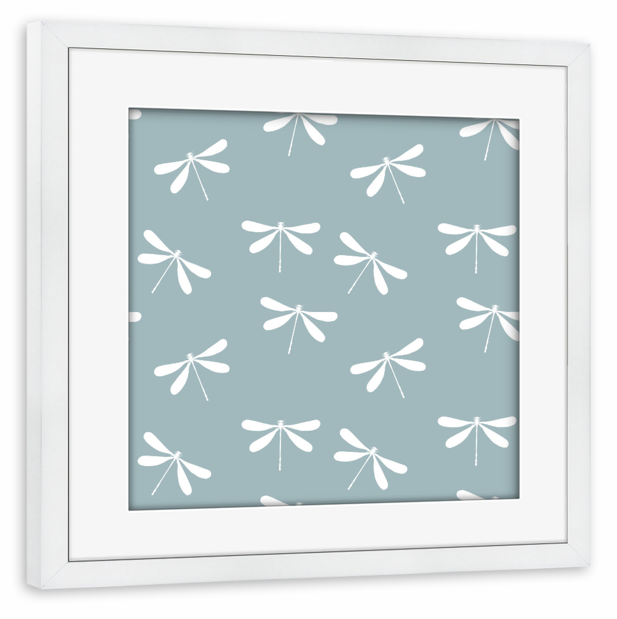Poster mit Rahmen weiß "Dragonfly pattern - blue" artboxONE - Natur,Tiere,Abstrakt