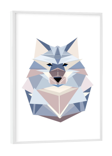 Poster mit weißem Rahmen "Geometrie Wolf" artboxONE - Natur,Tiere,Abstrakt,Geometrie