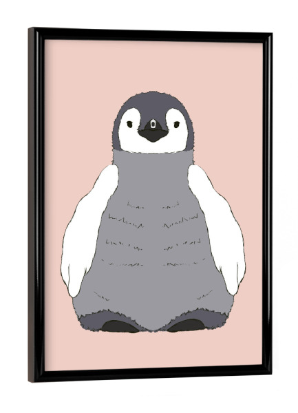 Poster mit schwarzem Rahmen "Baby Pinguin - Rosa" artboxONE - Natur,Für Kinder,Tiere,Unterwasser