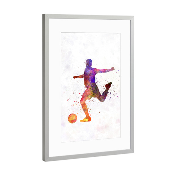 Poster mit Rahmen Silber "Soccer player in watercolor-i" artboxONE - Sport / Fußball