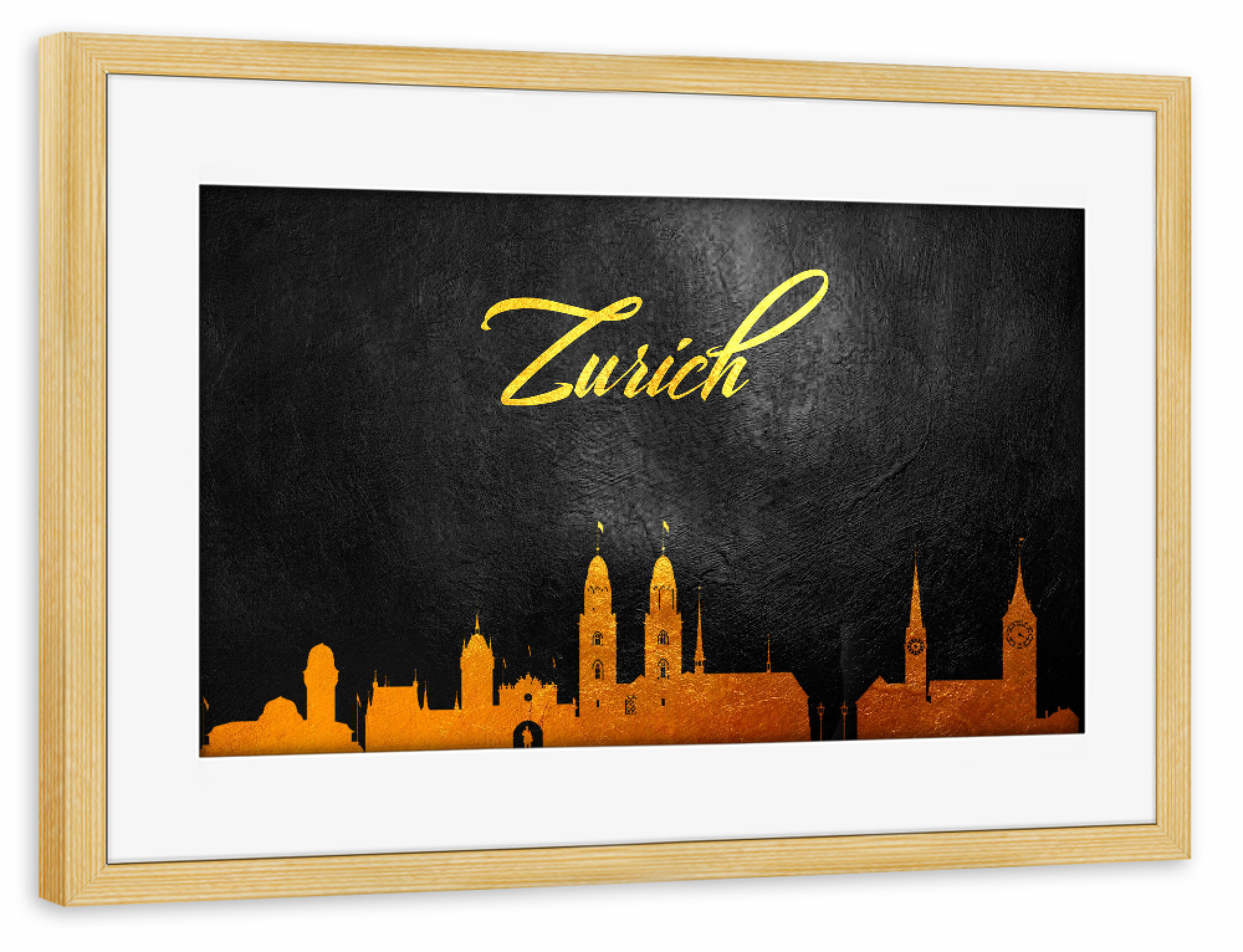 Poster mit Rahmen kiefer "Zurich Switzerland Gold Skyline" artboxONE - Reise,Städte / Zürich